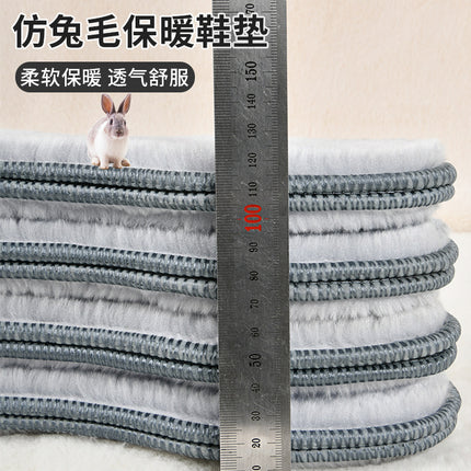 Winter Insoles with Plush Lining and Thickened Soft Soles, Imitation Rabbit Fur Men's Warm Insoles, Sweat-Absorbent and Odor-Resistant Felt Cotton Insoles