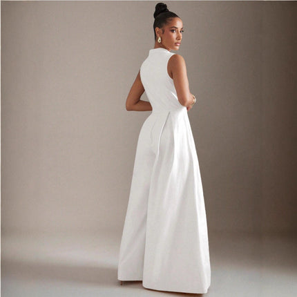 Ins Popular 2025 European and American Cross-Border High-Waisted Women's Solid Color Sleeveless Zipper Dress Fashionable Slim-Fit Commuter Pants