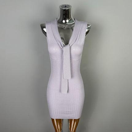 South Korea's Dongdaemun Slimming Look, Sexy and Feminine Figure-Showing Ribbon Sleeveless Hip-Covering Knitted Dress