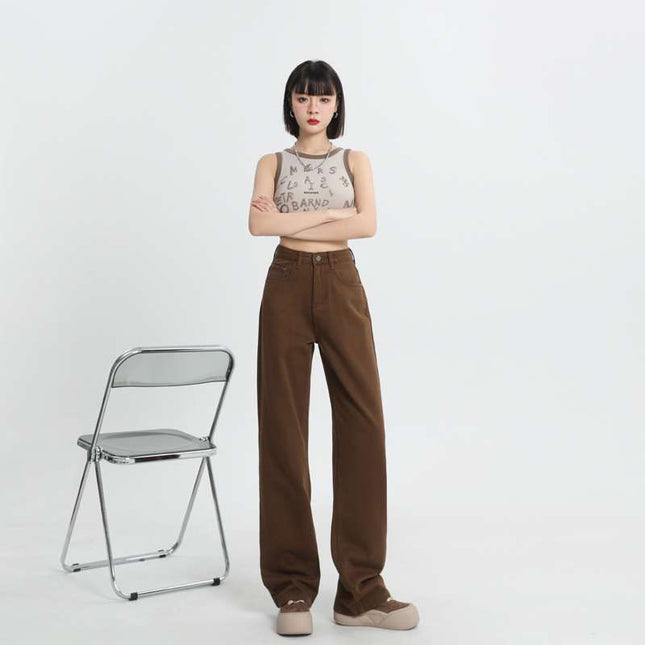 Summer Hemp Green Brown Wide-Leg Floor-Length Jeans Dad Soft High Street Straight Pants