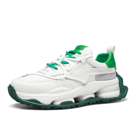 Men's Chunky Sneakers, Spring Shoes, Trendy Shoes, Leather and Fabric Sneakers, Casual Shoes, Genuine Leather White Shoes, Skate Shoes