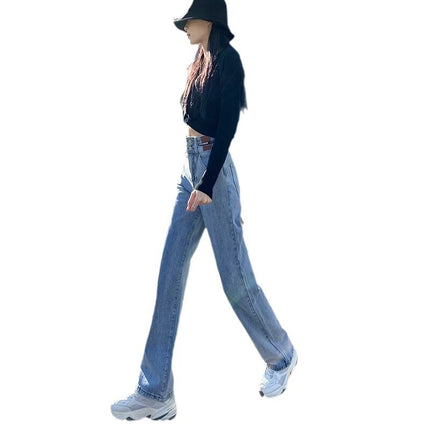 Light Color High Waist Wide Leg Loose Straight Pants Jeans Women's 2025 New Explosions Slimming Mop Pants Ins