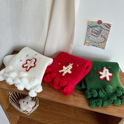 Falling Pool Knitting ~ Cute Christmas Snowman Fur Ball Knitted Scarf Women's Winter Warm All-match Japanese Scarf Student