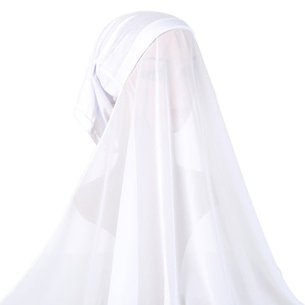 Monochrome Pearl Chiffon Shawl and Hat Set for Women, Including a Scarf, Tube Hat, and Long Scarf in Ethnic Style, Versatile