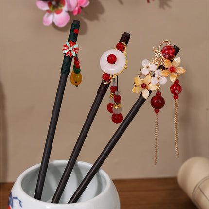 New Year Red Festive Chinese Style Hairpin Palace Style Tassel Walking Hair Hairpin Retro Hanfu Ancient Dress Cheongsam Hair Accessories Women