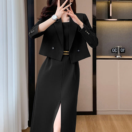 Spring and Summer Casual Temperament Advanced Sense Fried Street Foreign Style Goddess Fan Professional Suit Sling Dress Two-piece Suit Women