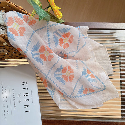 Celebrity style cotton and linen square scarf women's 58cm lightweight breathable small scarf Beautiful atmosphere photography accessories headscarf
