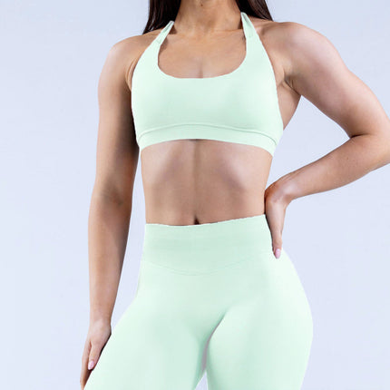 Macaron Color Women's Sports Suit Fitness Quick-Drying Slim Yoga Pants Oblique Shoulder Strap Chest Pad Sports Bra Ready for Sale