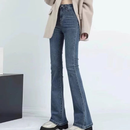Black High-Waist Micro-Raise Jeans Women's Trendy All-Match New Slim-Fit Hip Slimming Stretch Horseshoe Pants