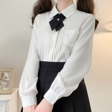Original JK uniform organ pleat college style loose all-match white pointed collar long sleeve shirt Japanese basic top