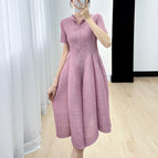 Light purple half open collar short sleeve / Free size