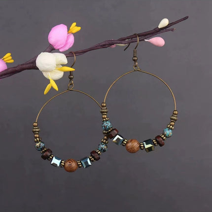 Bohemian Turquoise Earrings European and American Retro Owl Geometric Dreamcatcher Feather Tassel Earrings Women