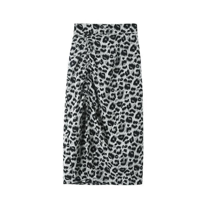 Slit Leopard Print Skirt Women's Summer 2021 New High Waist Slim Smocked Floral A-line Mid-length Hip Skirt