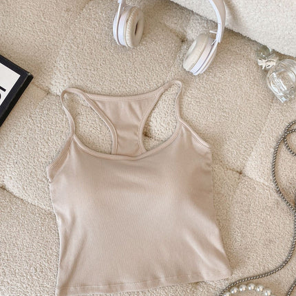 Thread Cotton Back I-shaped Design Sense Beautiful Back Integrated Fixed Cup Sling All-match Slim Look Slim Vest Base