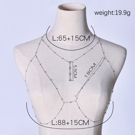 European and American Sexy Exaggerated Beach Casual Body Clothing Chain Necklace Flash Diamond Pendant Tassel Necklace Chest Chain 2023