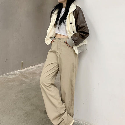 With inch women's clothing | 2025 loose Denim wide leg white straight pants women slim mop pants pear-shaped slim