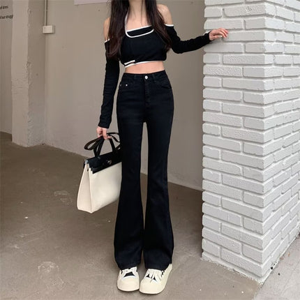 American Retro High Waist Flared Pants Micro-Lar Jeans Women's Spring and Autumn 2024 New Mini Horseshoe Pants Spring and Autumn