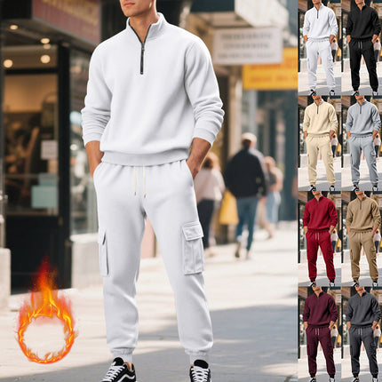 Cross-Border Autumn and Winter Men's Clothing Amazon Sweatshirt Set Men's Casual Fleece-Lined Warm Zipper Men's Workwear Pants Set