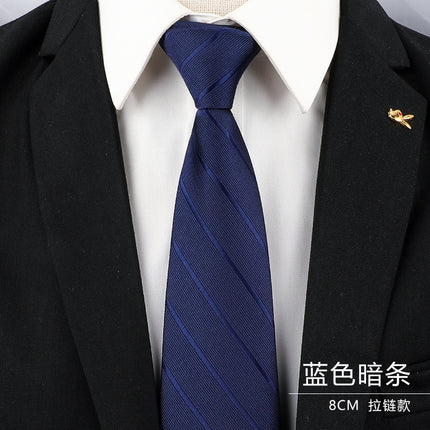 Tie Men's Forsuit Business Blue Striped Shirt Suit Hands Lazy People Zip-Free Wedding Trend