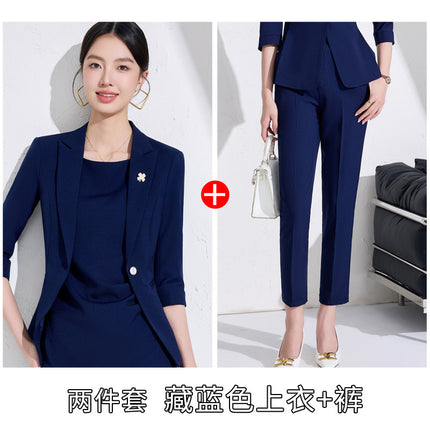 Blue Professional dress Women's Spring and Summer High Sense Host Formal Occasion Business Suit Skirt Two-piece Suit
