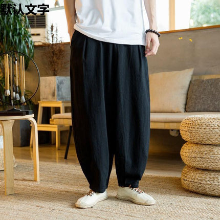 Spring and Summer Retro Loose Monk Pants Men's Large Crotch Practice Clothes Zen Monk Workwear Bloomers Casual Cotton and Linen