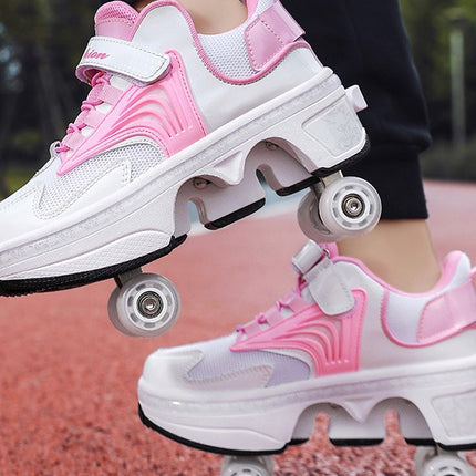 Pulley heloo shoes roller skates four-wheel deformation shoes double-row wheel shoes four-wheel two-wheel skates