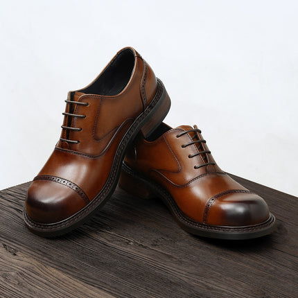 Men's Large-Toe Leather Shoes, Three-Piece Design, 2026 New Model, Business Casual British-Style Brogue, Wide-Fit Formal Oxford Shoes