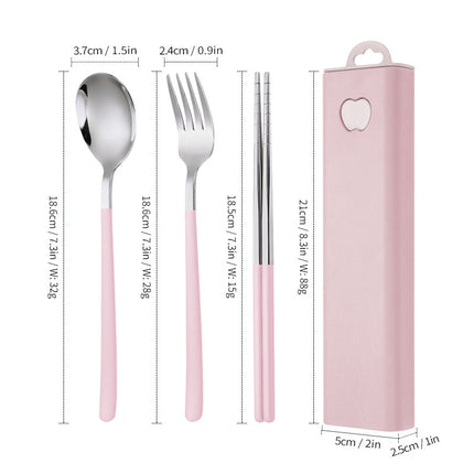 304 Stainless Steel Convenient Tableware Fork, Spoon and Chopsticks Three-Piece Set Outdoor Travel Student Storage Box Tableware Set