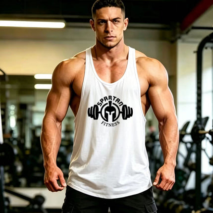 Summer Men's Vest Thin Strap Sports European and American Bodybuilding Fitness T-shirt Printed logo Waistle I-Shoulder Loose Men