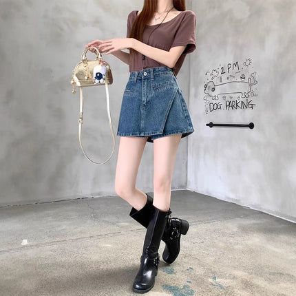 Plus Size Retro A-Line Jeans Women's Summer Pear-Shaped Figure Shorts Fat mm Slimming Look High Waist Hip Culottes