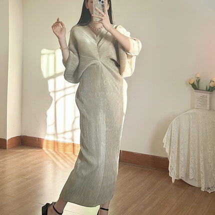 Long Skirt Summer Women's Clothing Export New Shenzhen Nanyou Classy Pleated Dress Classy Metallic Gloss