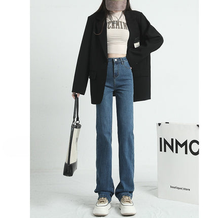 High-Waisted Narrow Straight-Leg Jeans for Small Women 2025 New Autumn and Winter Elastic Loose Slimming Look Cigarette Pipe Floor Mopping Pants
