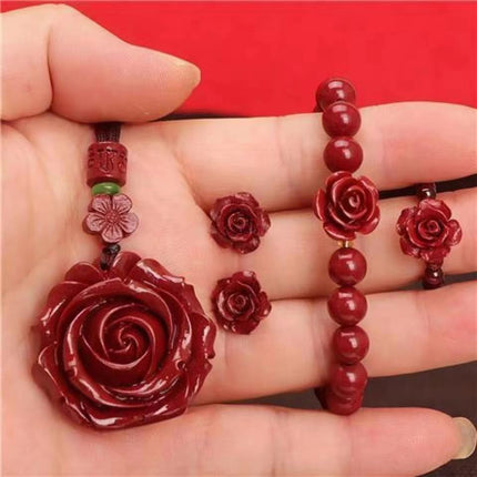 Natural Cinnabar Rose Flower Ring Pendant Earrings DIY Braided Ring Rose Flower Bracelet Bracelet Live Supply