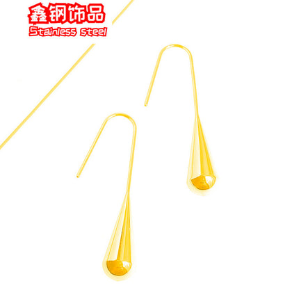 in stock Europe and the United States cross-border simple stainless steel water drop earrings women retro temperament personality long ear hanging jewelry wholesale