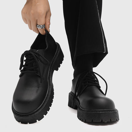 Cross-border plus size men's leather shoes 2024 new autumn niche British casual men's shoes thick bottom increased black big head