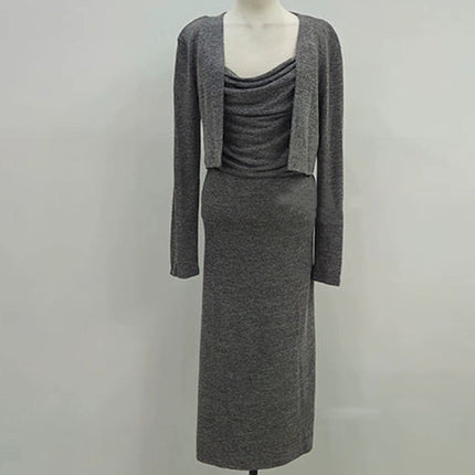 South Korea Dongdaemun Spring and Summer New Elegant Slim Figure Sling dress Long-sleeved Cardigan Two-piece Set for Women