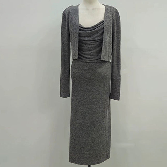 South Korea Dongdaemun Spring and Summer New Elegant Slim Figure Sling dress Long-sleeved Cardigan Two-piece Set for Women