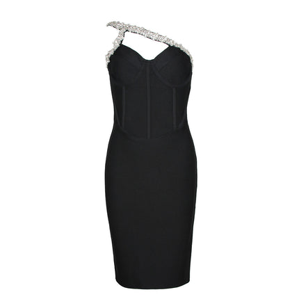 Sexy pure want birthday Dress design diamond Bandage Dress one shoulder Dress women's Bandage Dress