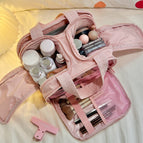 Pink-four open cosmetic bag