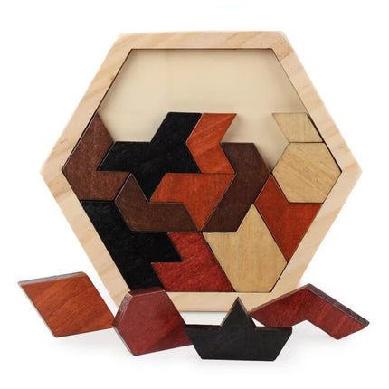 Wooden hexagon intelligence geometric puzzle cellular jigsaw puzzle honeycomb puzzle kindergarten baby toy