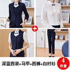 dark blue Suit Vest Long Sleeve Shirt Pants / S
