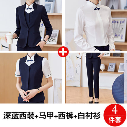 Spring and Autumn 2023 Commuter New wine red Long Sleeve Suit I Also Blouse Pants Skirt Four-Piece Suit