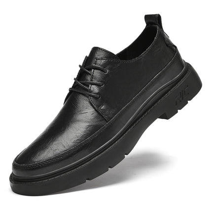 Casual Single-layer Shoes Thick Sole Workwear Shoes Round Toe Lace-up Hand-grip Pattern Men's Leather Shoes Men's Casual Shoes All-match Men's Shoes