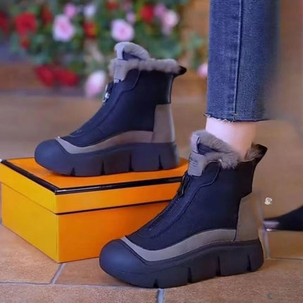 Winter New Front Zipper Height Increasing Women's Cotton Boots Snow Boots Women's fleece-lined Warm Thickened Short Boots Casual Women's Shoes