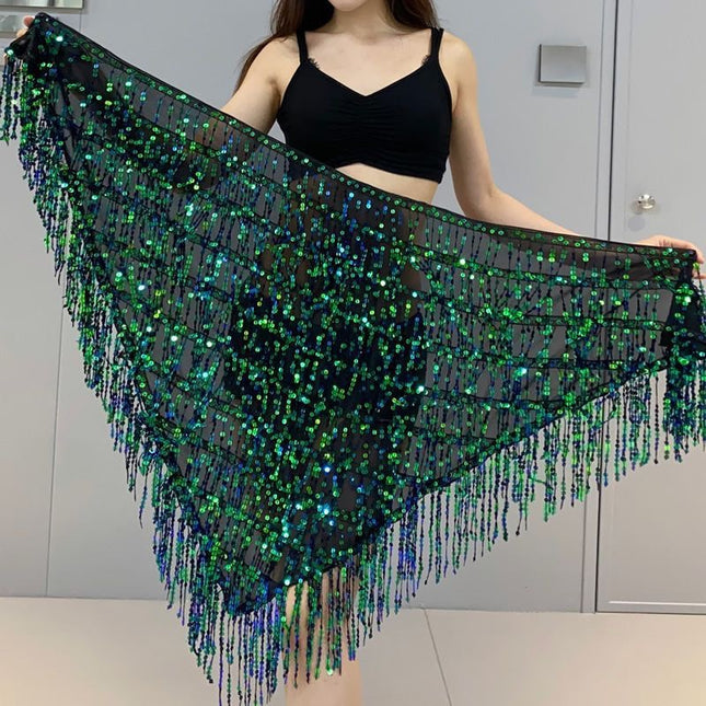 New Belly Dance Practice Dress Waist Chain Oriental Dance Hip Towel Dress Sequins Tassel Sago Heavy Industry Drummy Dress Women