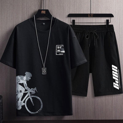 New Quick-drying Ice Silk Gradient suit Men's Short-sleeved T-shirt Summer Casual Shorts Sports Two-piece Handsome Men's Wear