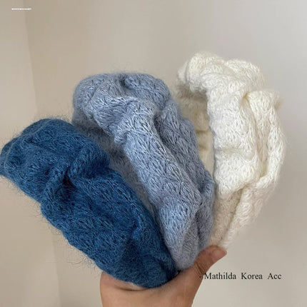 Klein Blue Wool Headband High Crown Pleated Women's Wide Headband 2024 New High-End Face Wash Hairpin