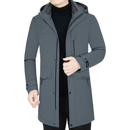 2026 Winter White Goose down Jacket, Thickened and Warm, Casual Style for Middle-Aged Men, with Removable Inner Lining, Mid-Length Coat