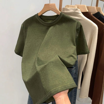 2025 European Explosions Army Green Loose Short-sleeved T-shirt Women's Summer New Niche Design Sense Old Retro Top