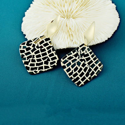 European and American Temperament Exaggerated Black and White Plaid Square Acetic Acid Large Earrings Cross-border Advanced Sense S925 Silver Pin Earrings Earrings